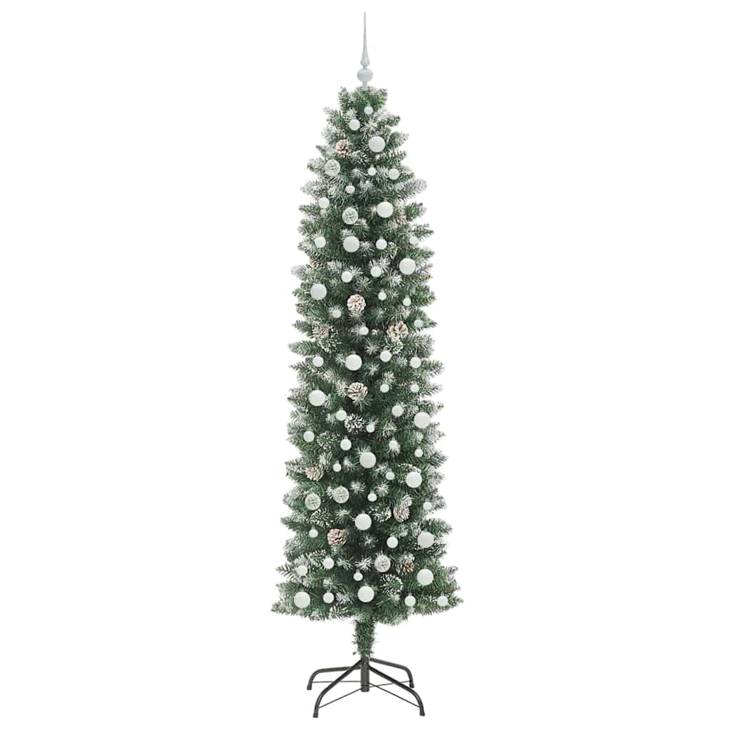 vidaXL Artificial Slim Christmas Tree Green and White 240 cm - 46515