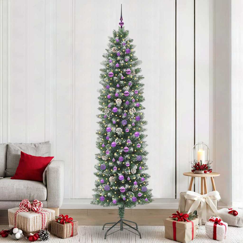vidaXL Artificial Slim Christmas Tree Green and White 240 cm - 46526