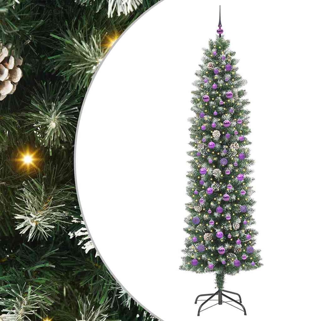 vidaXL Artificial Slim Christmas Tree Green and White 240 cm - 46526