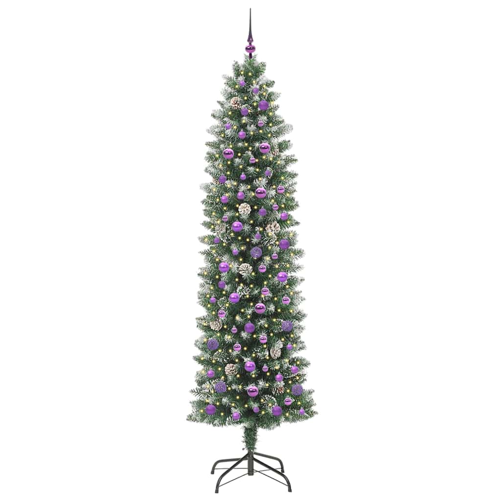 vidaXL Artificial Slim Christmas Tree Green and White 240 cm - 46526