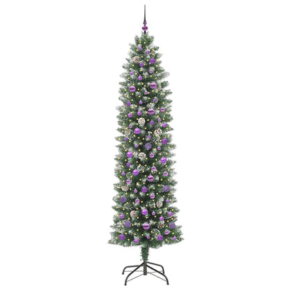 vidaXL Artificial Slim Christmas Tree Green and White 240 cm - 46526
