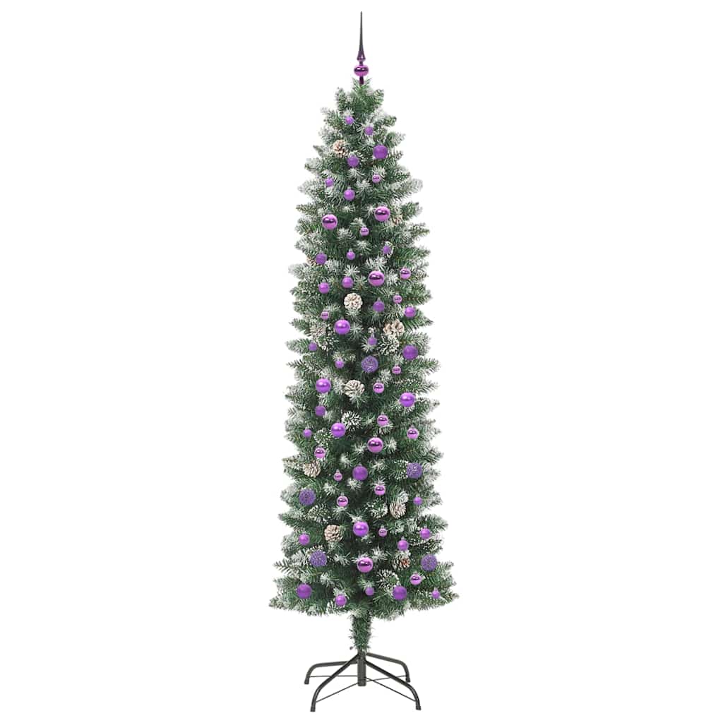vidaXL Artificial Slim Christmas Tree Green and White 240 cm - 46526