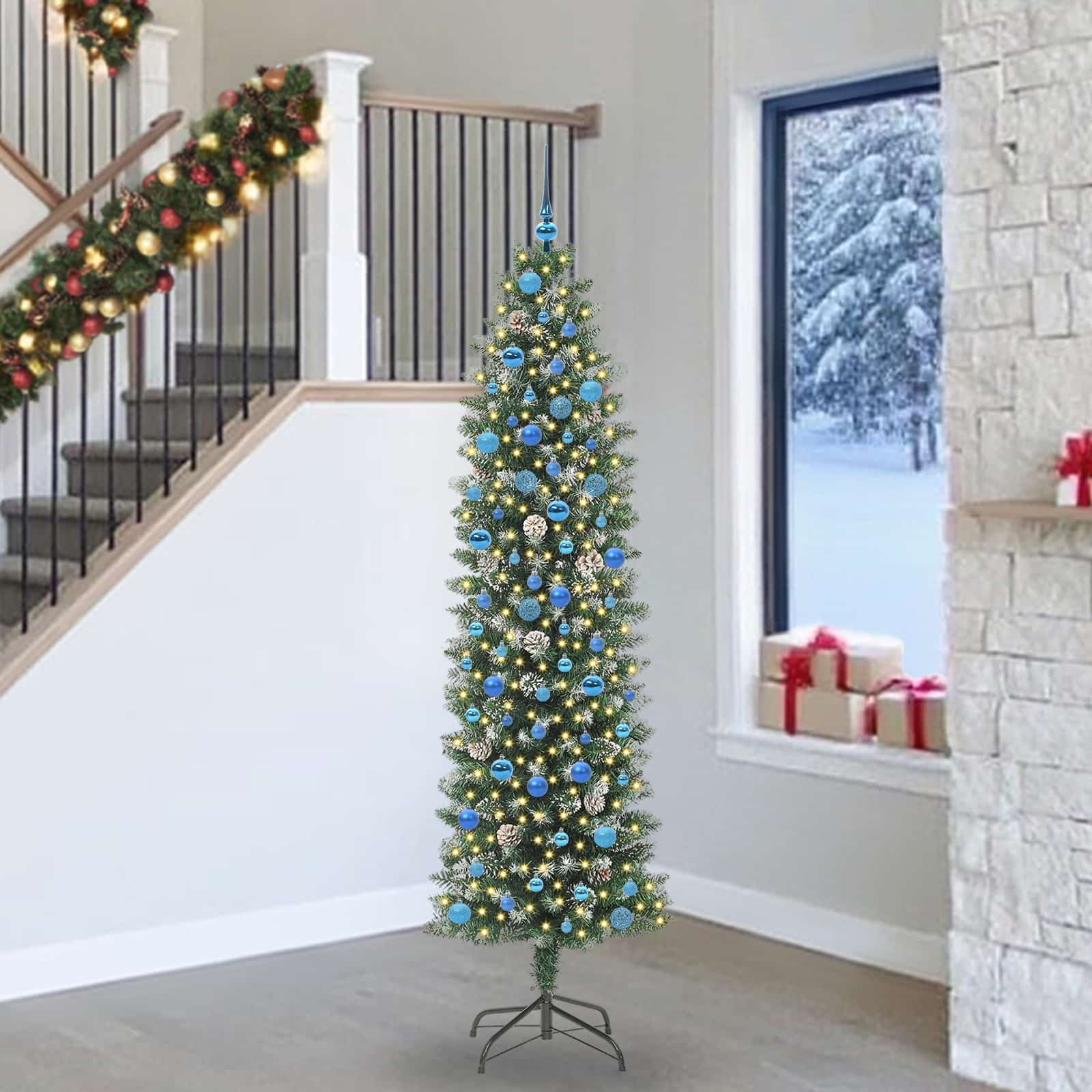 vidaXL Artificial Slim Christmas Tree Green and White 240 cm - 46527