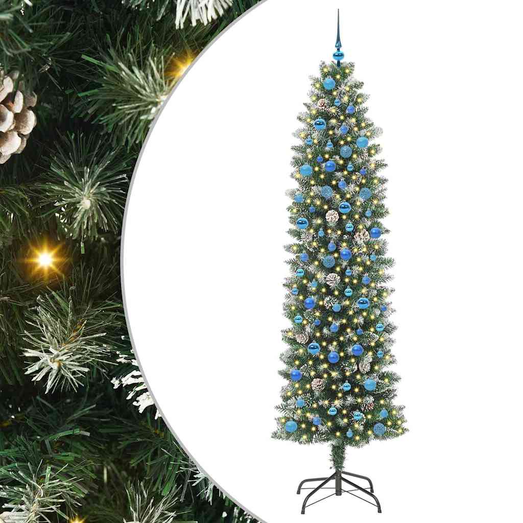 vidaXL Artificial Slim Christmas Tree Green and White 240 cm - 46527