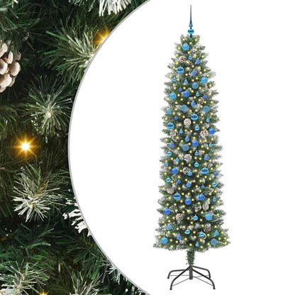 vidaXL Artificial Slim Christmas Tree Green and White 240 cm - 46527