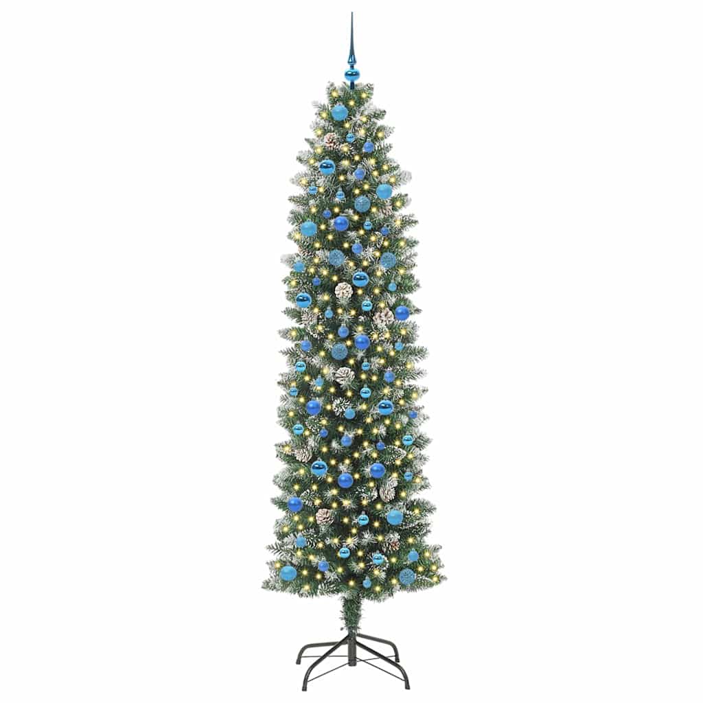 vidaXL Artificial Slim Christmas Tree Green and White 240 cm - 46527