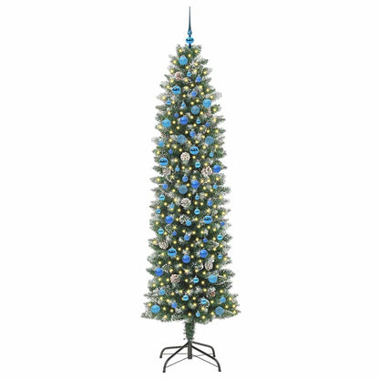 vidaXL Artificial Slim Christmas Tree Green and White 240 cm - 46527