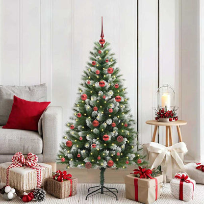 vidaXL Artificial Hinged Christmas Tree with Flocked Snow 150 LEDs - Green - 150 cm