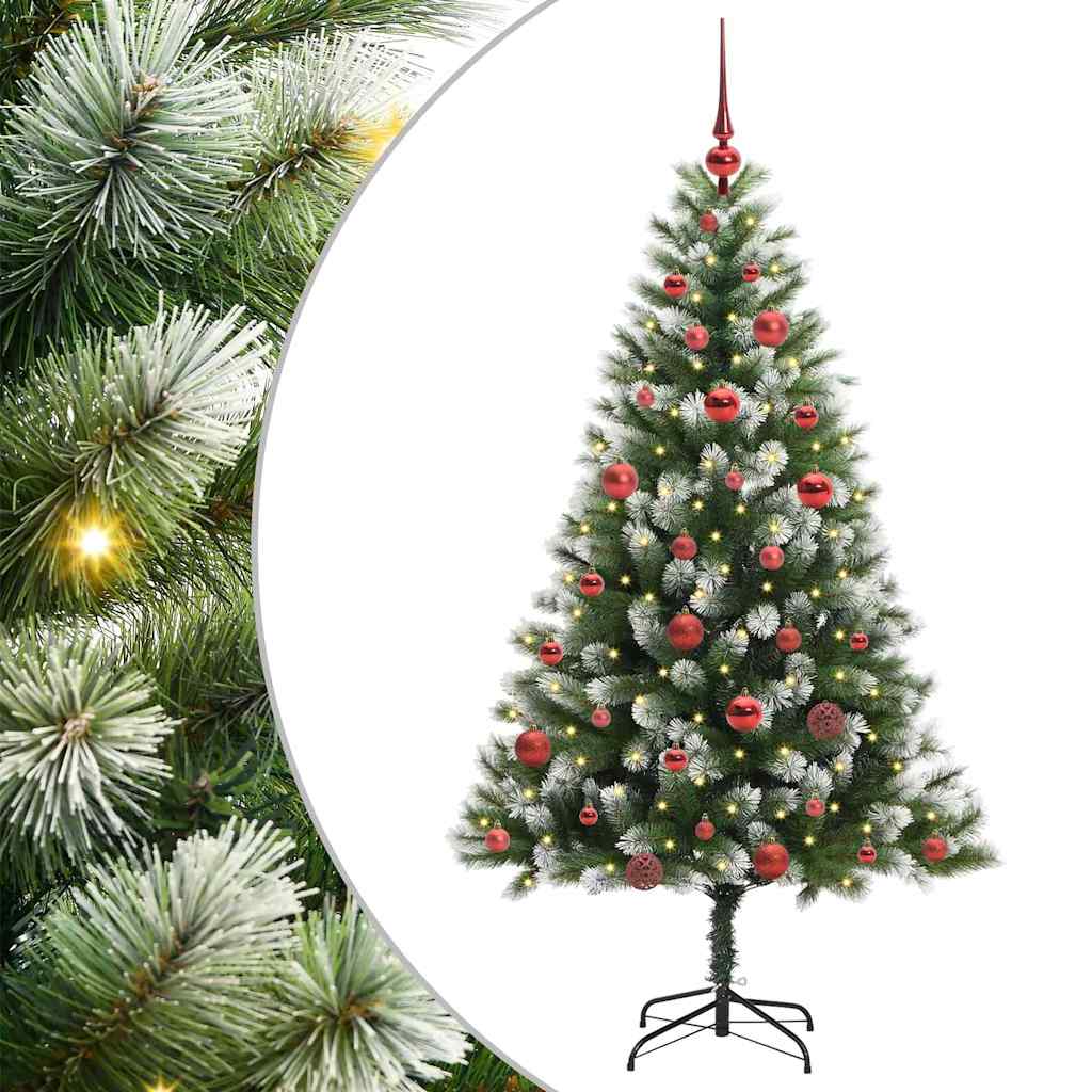 vidaXL Artificial Hinged Christmas Tree with Flocked Snow 150 LEDs - Green - 150 cm