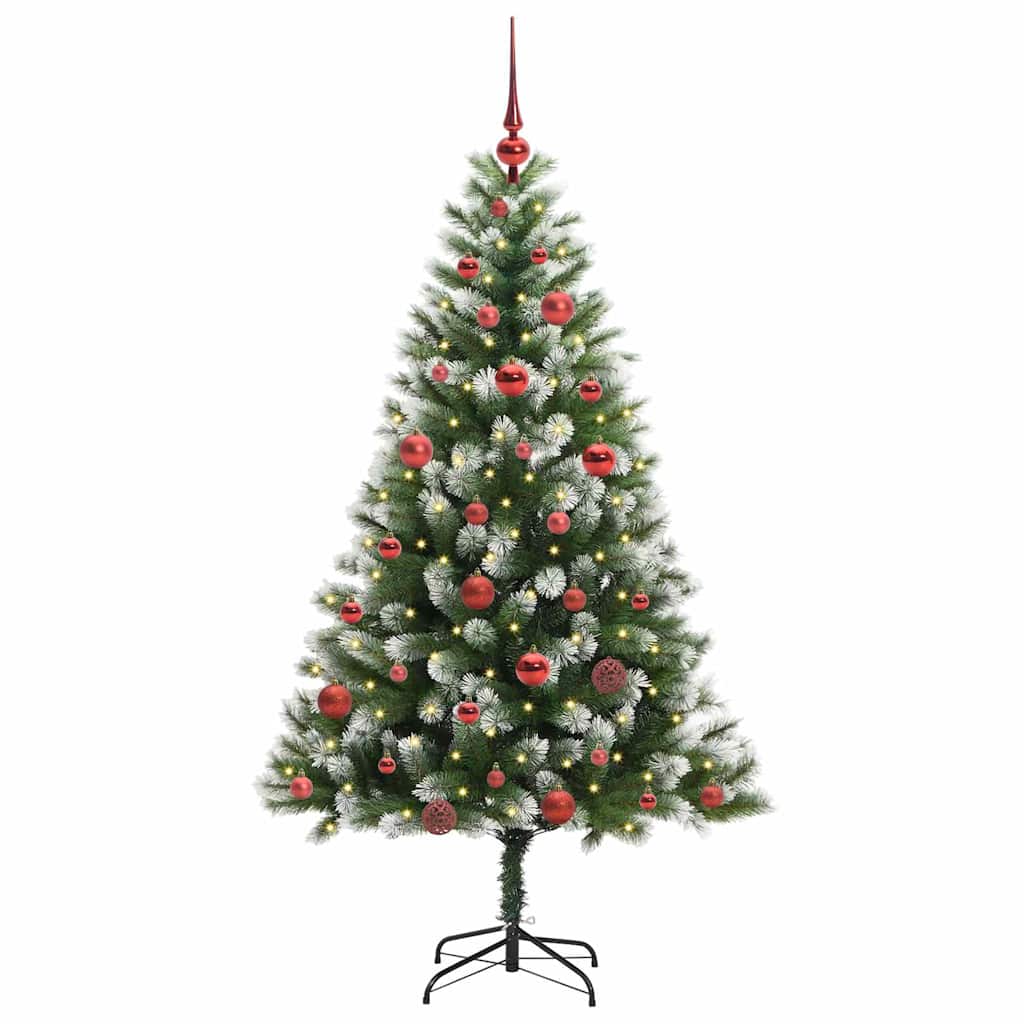 vidaXL Artificial Hinged Christmas Tree with Flocked Snow 150 LEDs - Green - 150 cm