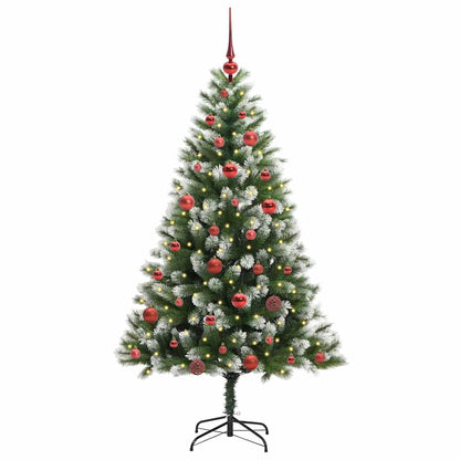 vidaXL Artificial Hinged Christmas Tree with Flocked Snow 150 LEDs - Green - 150 cm