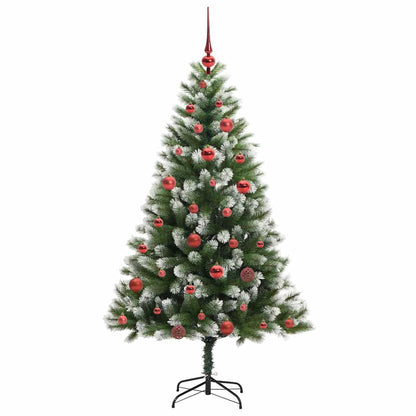 vidaXL Artificial Hinged Christmas Tree with Flocked Snow 150 LEDs - Green - 150 cm