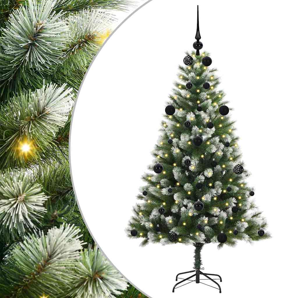 vidaXL Artificial Hinged Christmas Tree with Flocked Snow 150 LEDs - Green - 150 cm - 46609