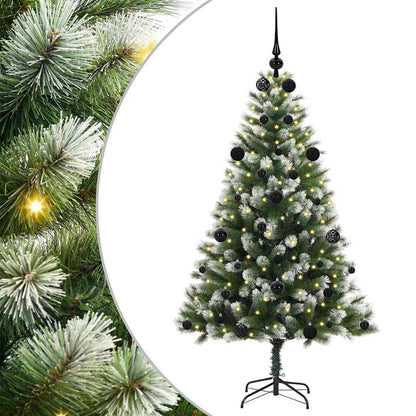 vidaXL Artificial Hinged Christmas Tree with Flocked Snow 150 LEDs - Green - 150 cm - 46609