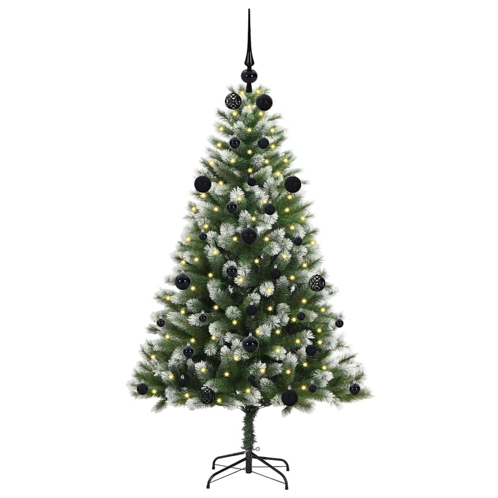 vidaXL Artificial Hinged Christmas Tree with Flocked Snow 150 LEDs - Green - 150 cm - 46609