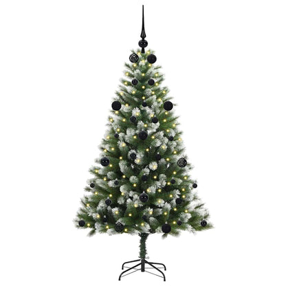 vidaXL Artificial Hinged Christmas Tree with Flocked Snow 150 LEDs - Green - 150 cm - 46609