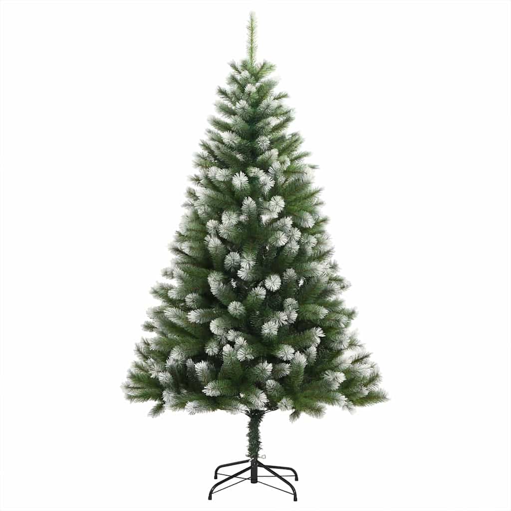 vidaXL Artificial Hinged Christmas Tree with Flocked Snow 150 LEDs - Green - 150 cm - 46609