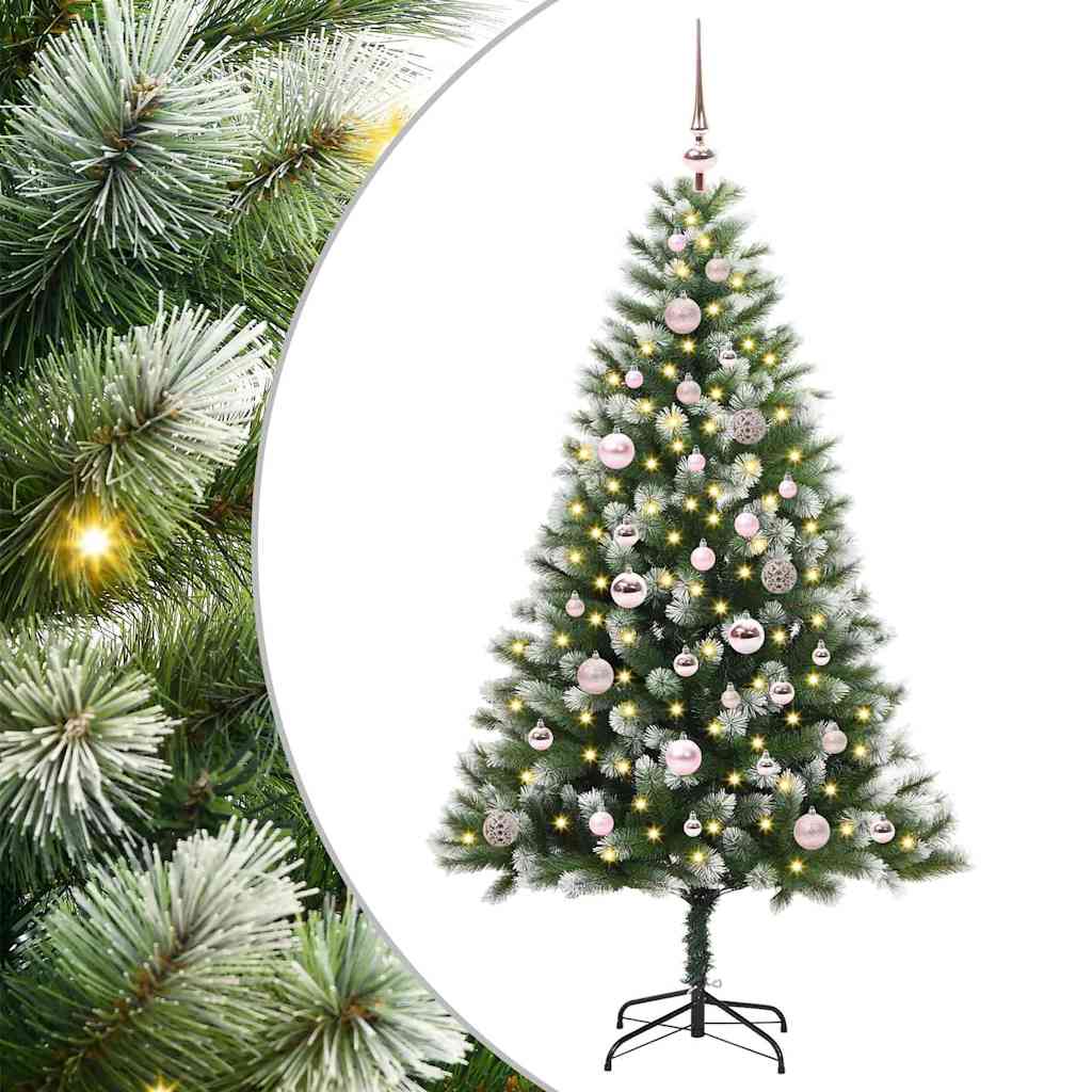 vidaXL Artificial Hinged Christmas Tree with Flocked Snow 150 LEDs - Green - 150 cm - 46610