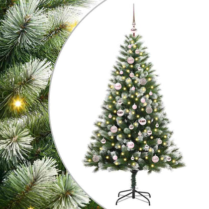 vidaXL Artificial Hinged Christmas Tree with Flocked Snow 150 LEDs - Green - 150 cm - 46610