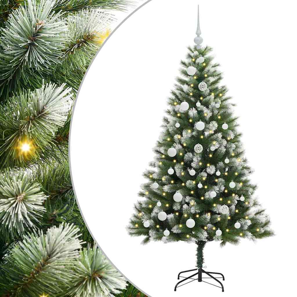 vidaXL Artificial Hinged Christmas Tree with Flocked Snow 150 LEDs - Green - 150 cm - 46617