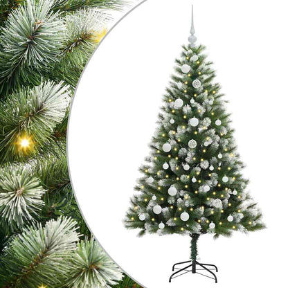 vidaXL Artificial Hinged Christmas Tree with Flocked Snow 150 LEDs - Green - 150 cm - 46617