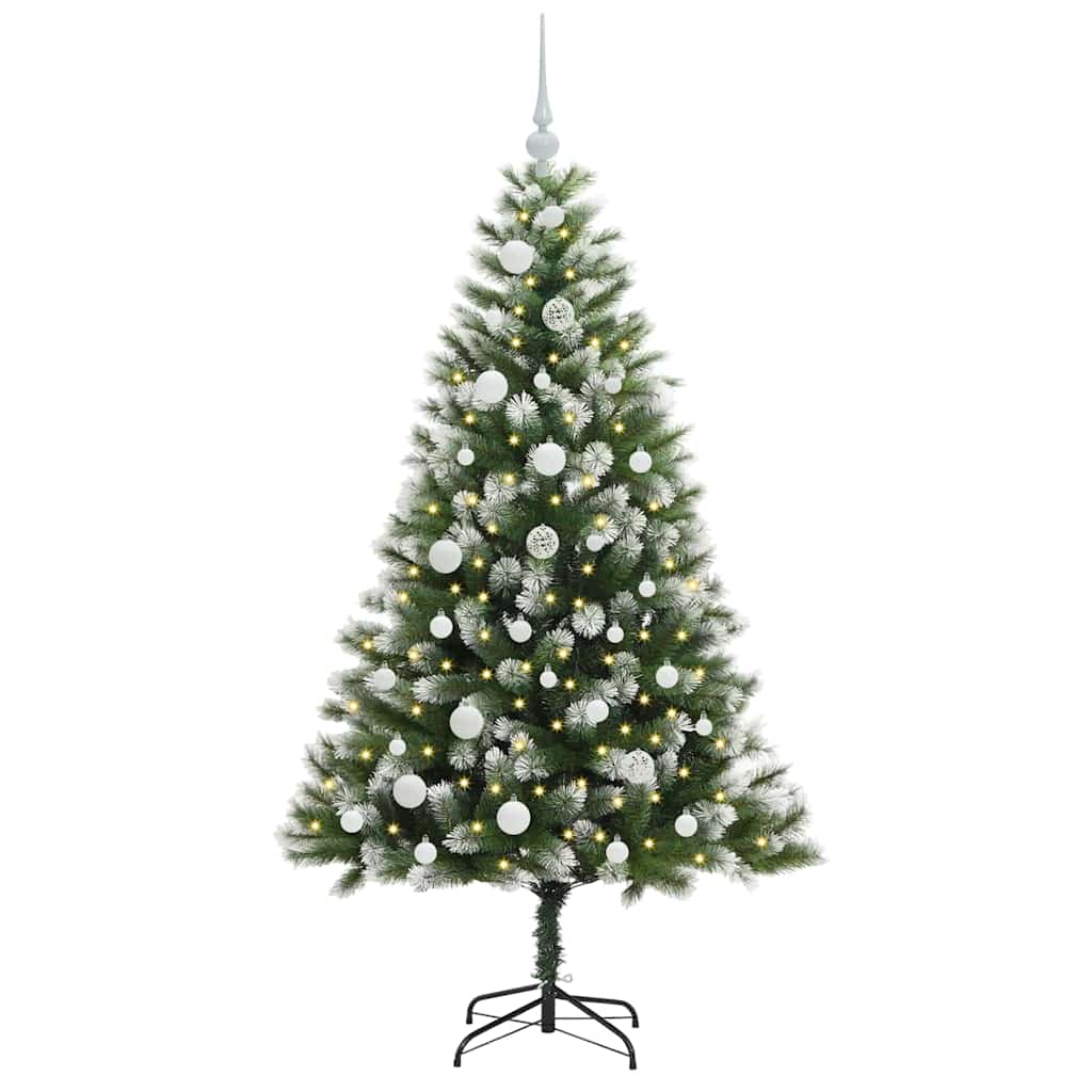 vidaXL Artificial Hinged Christmas Tree with Flocked Snow 150 LEDs - Green - 150 cm - 46617