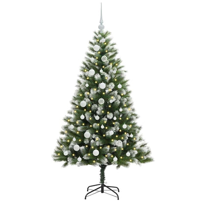 vidaXL Artificial Hinged Christmas Tree with Flocked Snow 150 LEDs - Green - 150 cm - 46617