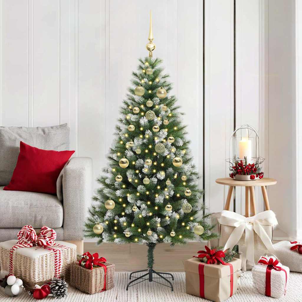 vidaXL Artificial Hinged Christmas Tree with Flocked Snow 150 LEDs - Green - 150 cm - 46626
