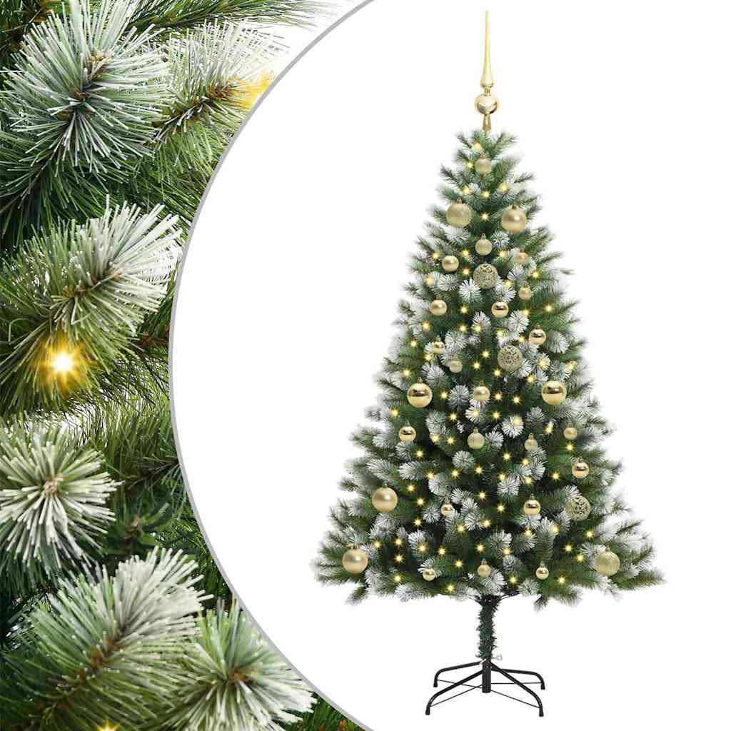 vidaXL Artificial Hinged Christmas Tree with Flocked Snow 150 LEDs - Green - 150 cm - 46626