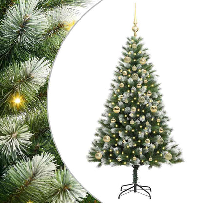 vidaXL Artificial Hinged Christmas Tree with Flocked Snow 150 LEDs - Green - 150 cm - 46626
