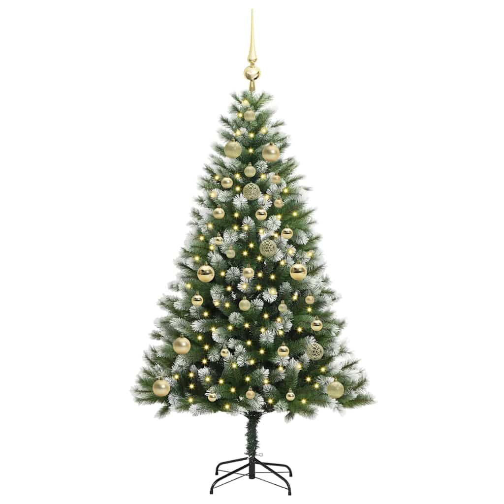 vidaXL Artificial Hinged Christmas Tree with Flocked Snow 150 LEDs - Green - 150 cm - 46626