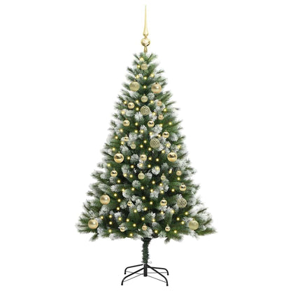 vidaXL Artificial Hinged Christmas Tree with Flocked Snow 150 LEDs - Green - 150 cm - 46626