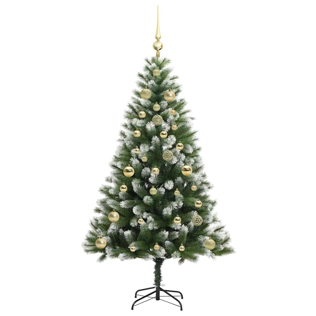 vidaXL Artificial Hinged Christmas Tree with Flocked Snow 150 LEDs - Green - 150 cm - 46626