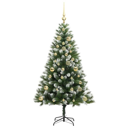 vidaXL Artificial Hinged Christmas Tree with Flocked Snow 150 LEDs - Green - 150 cm - 46626