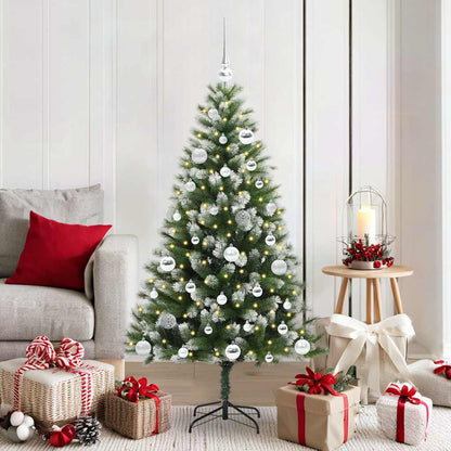 vidaXL Artificial Hinged Christmas Tree with Flocked Snow 150 LEDs - Green - 150 cm - 46627