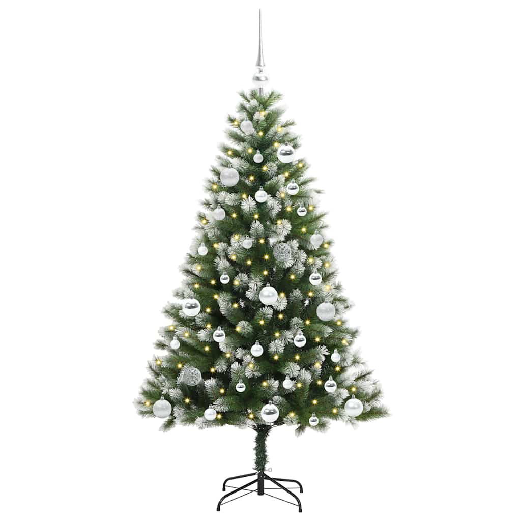 vidaXL Artificial Hinged Christmas Tree with Flocked Snow 150 LEDs - Green - 150 cm - 46627