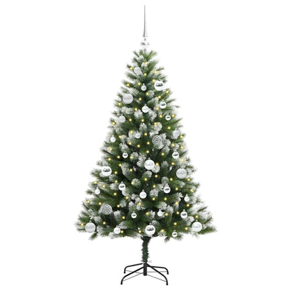 vidaXL Artificial Hinged Christmas Tree with Flocked Snow 150 LEDs - Green - 150 cm - 46627