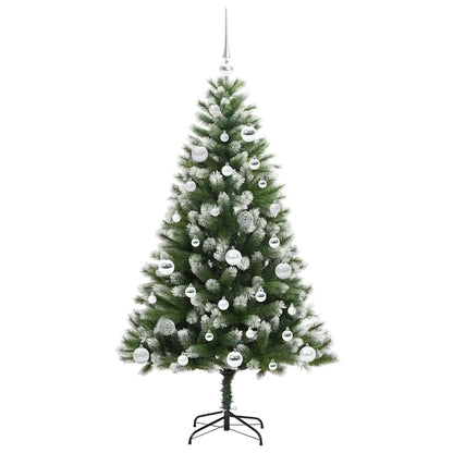 vidaXL Artificial Hinged Christmas Tree with Flocked Snow 150 LEDs - Green - 150 cm - 46627