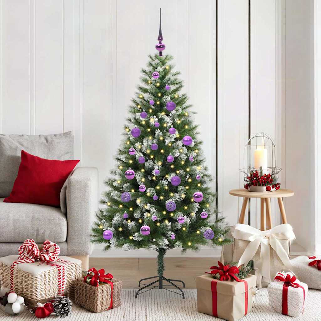 vidaXL Artificial Hinged Christmas Tree with Flocked Snow 150 LEDs - Green - 150 cm - 46630