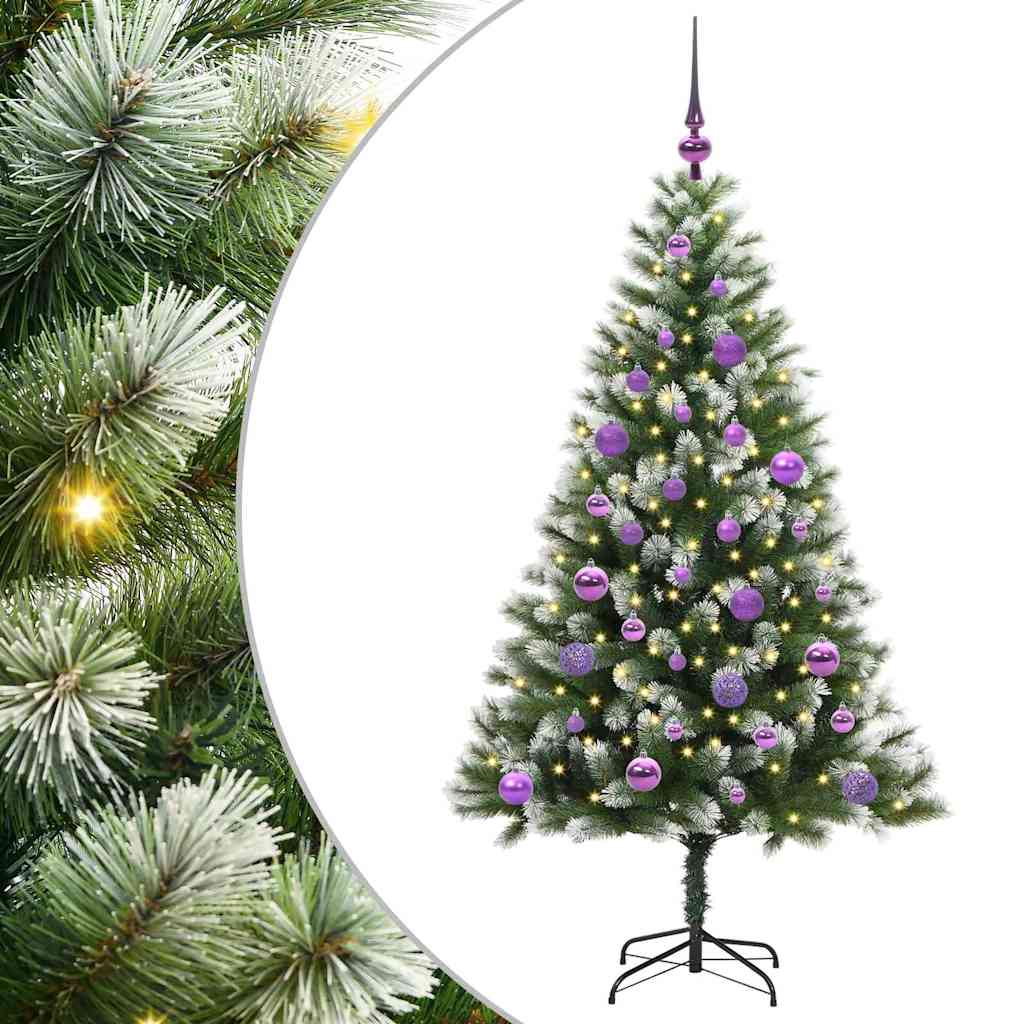 vidaXL Artificial Hinged Christmas Tree with Flocked Snow 150 LEDs - Green - 150 cm - 46630