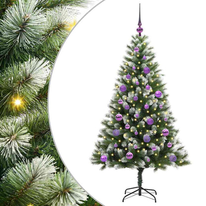 vidaXL Artificial Hinged Christmas Tree with Flocked Snow 150 LEDs - Green - 150 cm - 46630