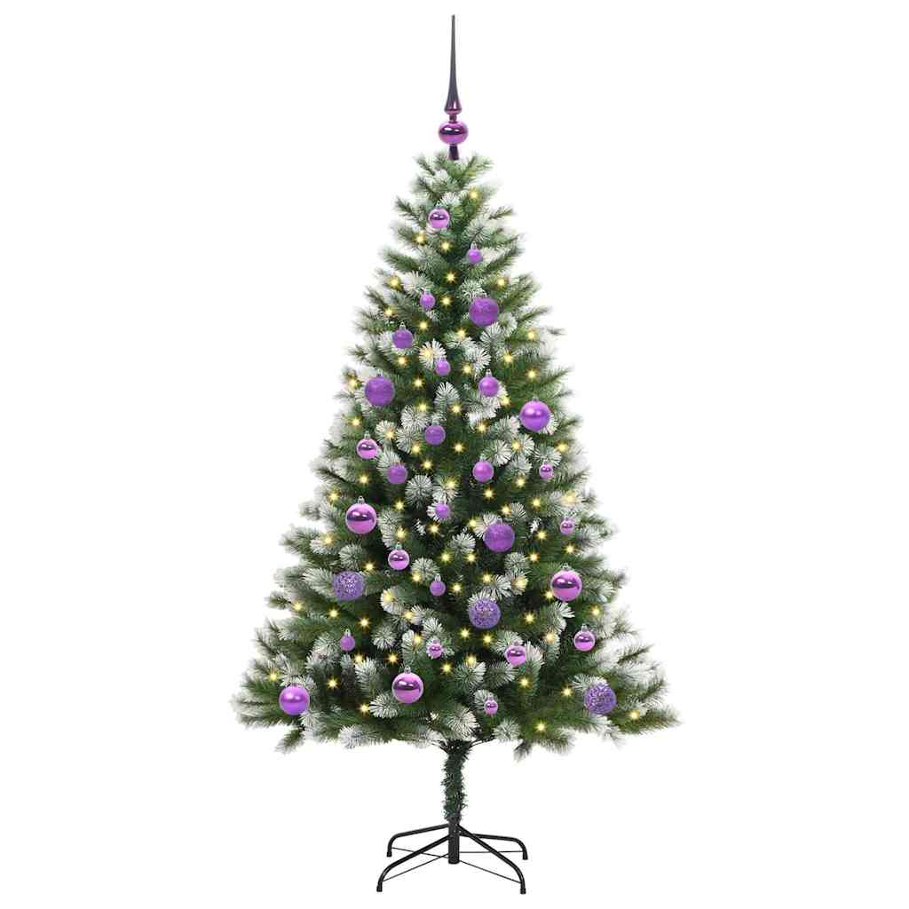 vidaXL Artificial Hinged Christmas Tree with Flocked Snow 150 LEDs - Green - 150 cm - 46630