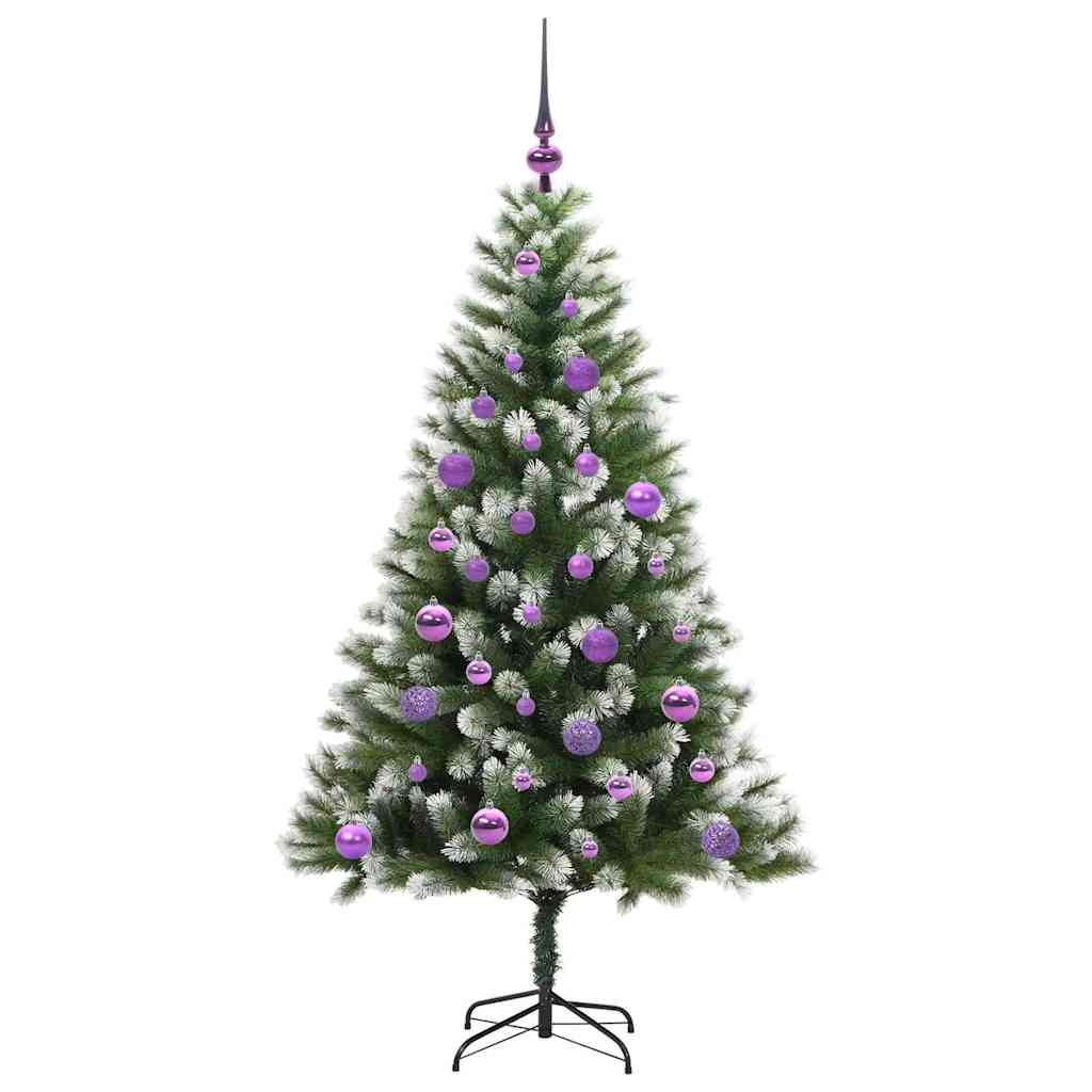 vidaXL Artificial Hinged Christmas Tree with Flocked Snow 150 LEDs - Green - 150 cm - 46630