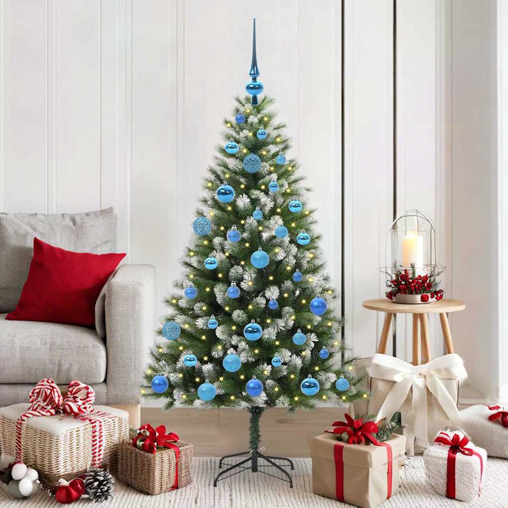 vidaXL Artificial Hinged Christmas Tree with Flocked Snow 150 LEDs - Green - 150 cm - 46637