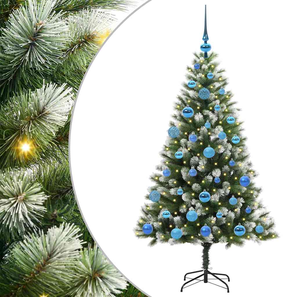 vidaXL Artificial Hinged Christmas Tree with Flocked Snow 150 LEDs - Green - 150 cm - 46637