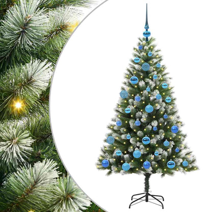 vidaXL Artificial Hinged Christmas Tree with Flocked Snow 150 LEDs - Green - 150 cm - 46637