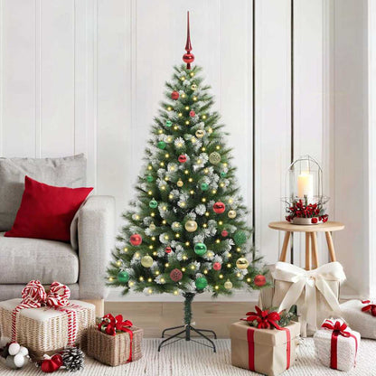 vidaXL Artificial Hinged Christmas Tree with Flocked Snow 150 LEDs - Green - 150 cm - 46650