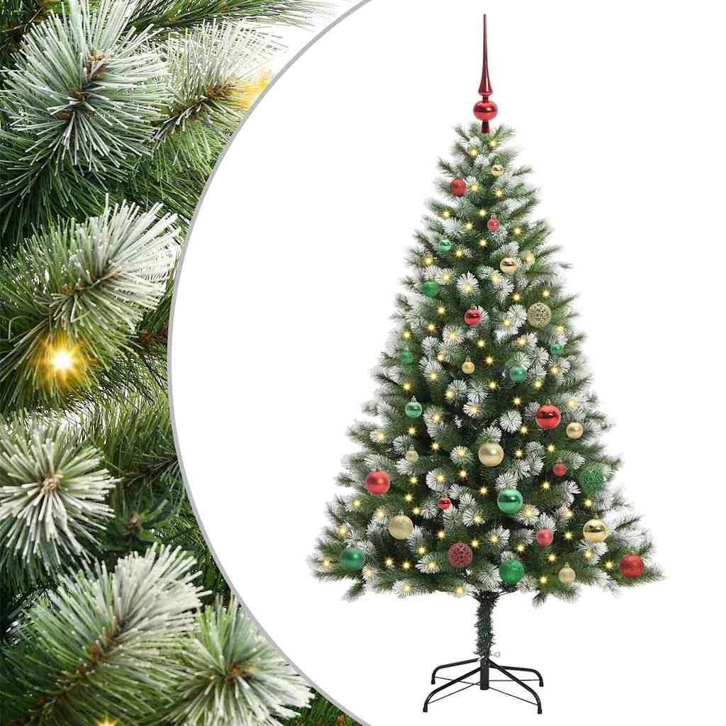 vidaXL Artificial Hinged Christmas Tree with Flocked Snow 150 LEDs - Green - 150 cm - 46650