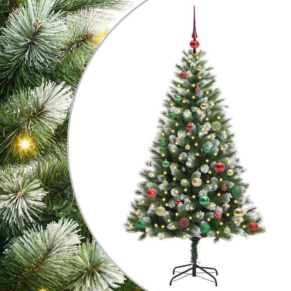 vidaXL Artificial Hinged Christmas Tree with Flocked Snow 150 LEDs - Green - 150 cm - 46650
