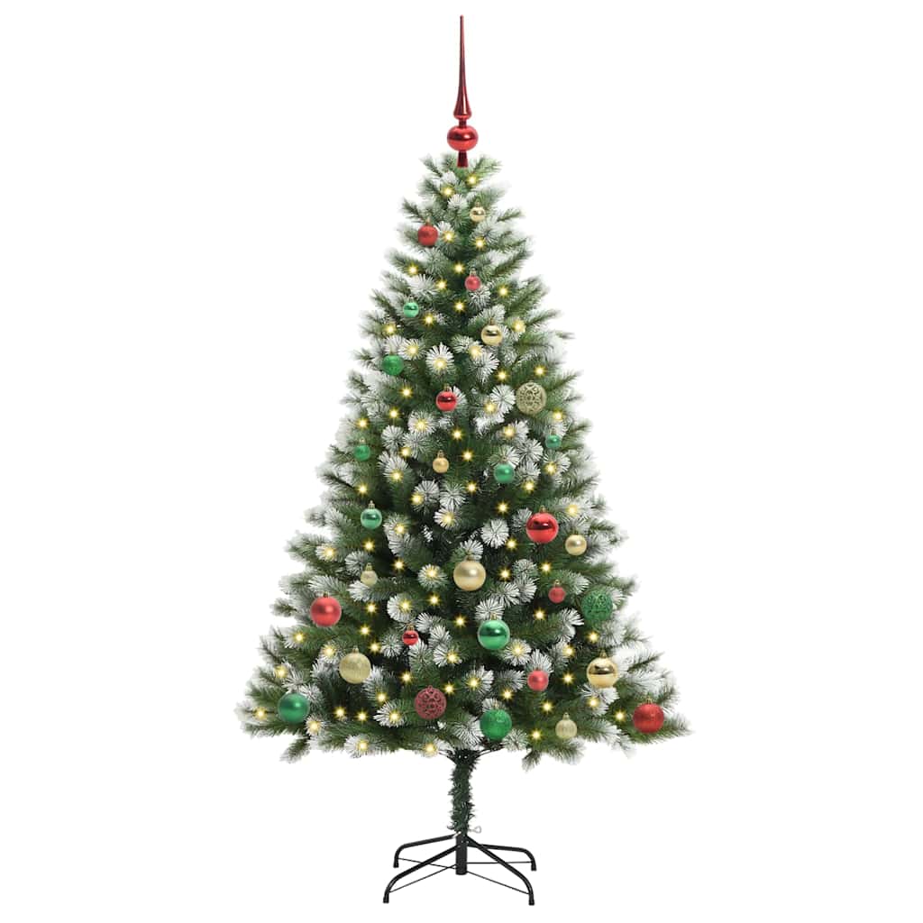 vidaXL Artificial Hinged Christmas Tree with Flocked Snow 150 LEDs - Green - 150 cm - 46650